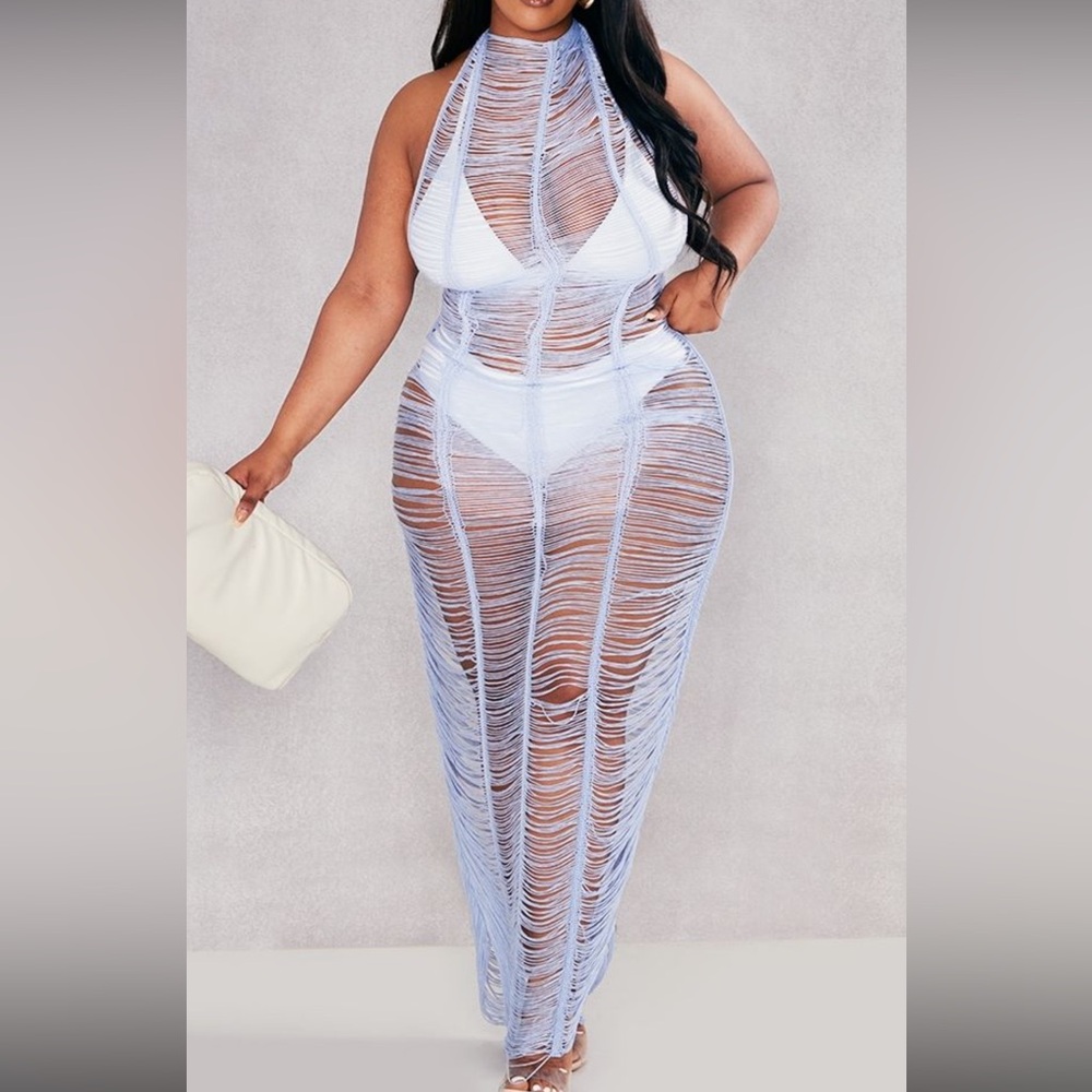 Plus White Tassel Knit Beach Dress-XXL PLT